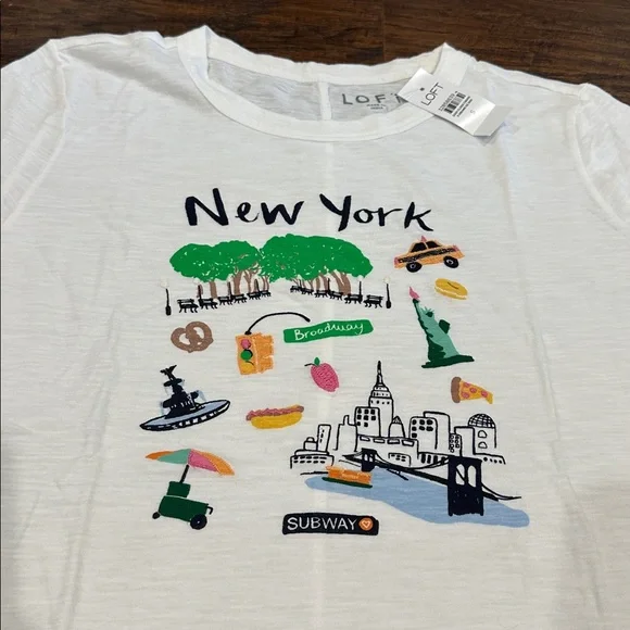 LOFT White New York Logo Short Sleeve T-Shirt Size S - Picture 2 of 7